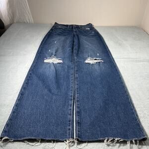 Y2k 2000s Beyond Baggy Distressed Ripped Jeans Sz 2 28x33 Raw Hems Relaxed Loose